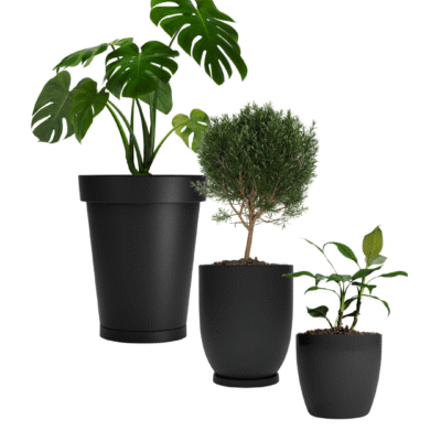 Combo 3 Macetas: Clásica + Copa 40 + Premium 27 Negro