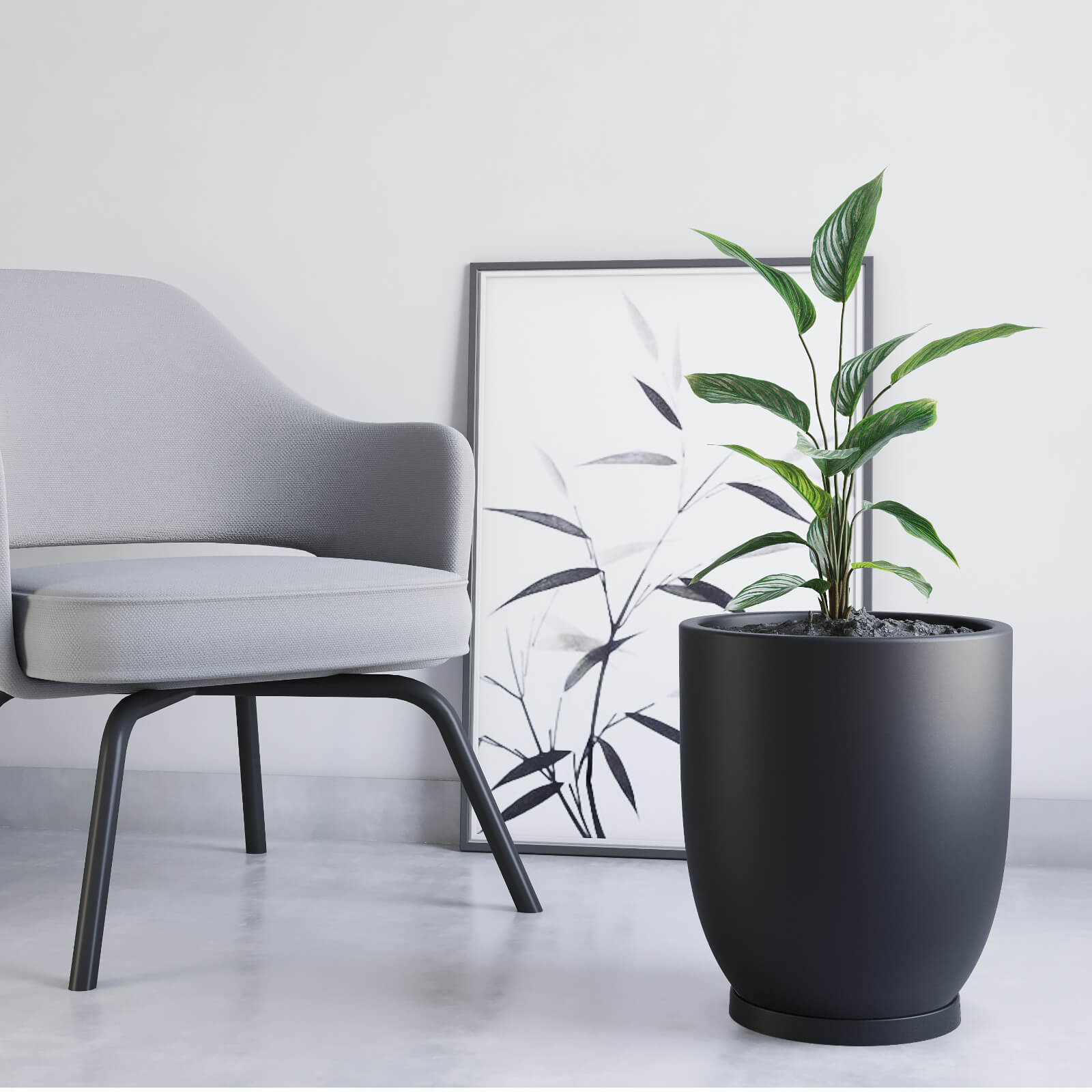 Maceta de plástico grande Amalfi Copa 40 con plato color negro 1