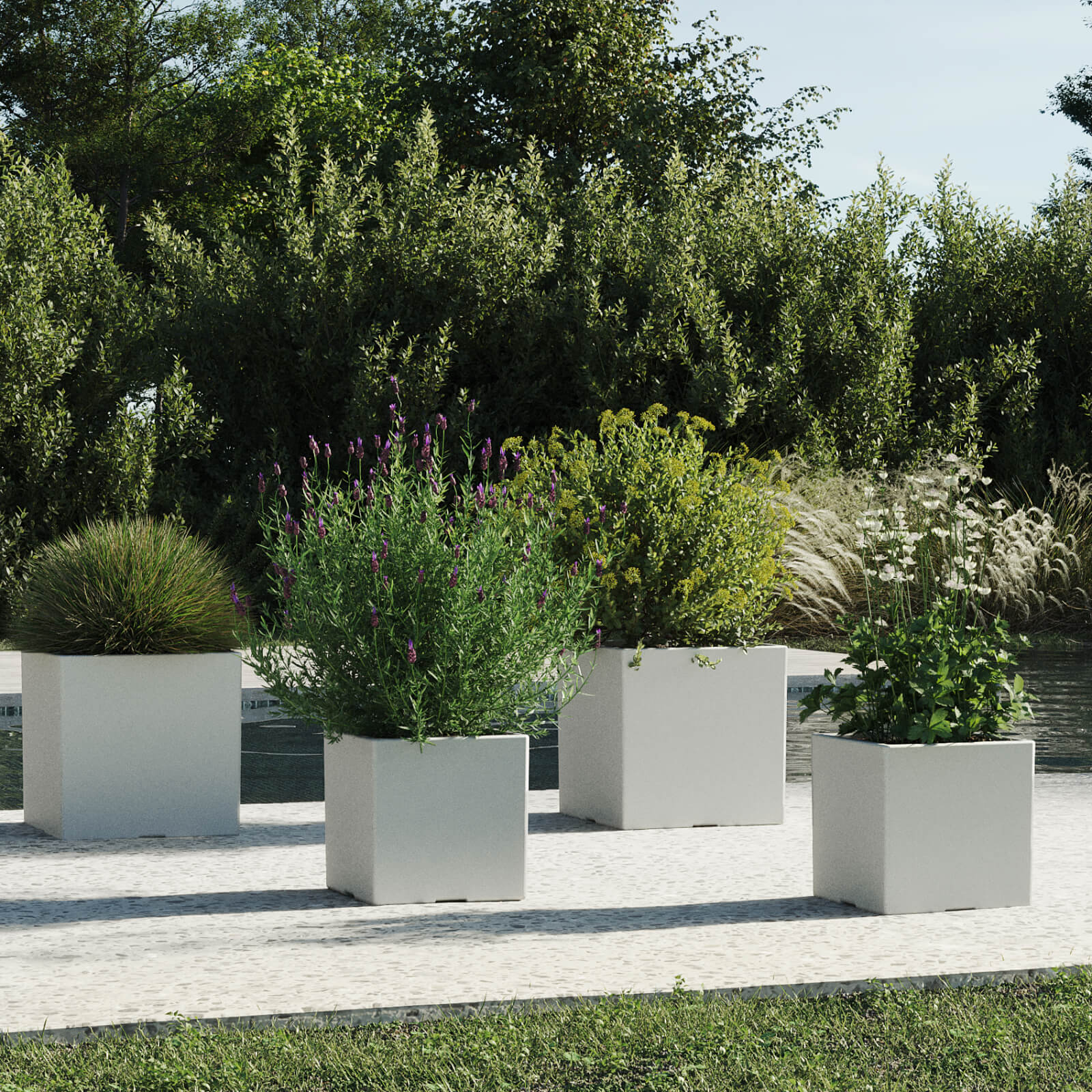 Set Macetas de plastico Cubo color blanco 1