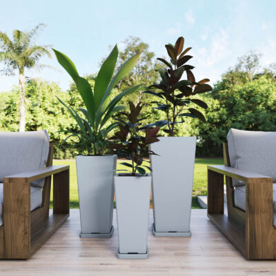 Set De Macetas Línea Piramidal 45 55 y 70 Con Plato